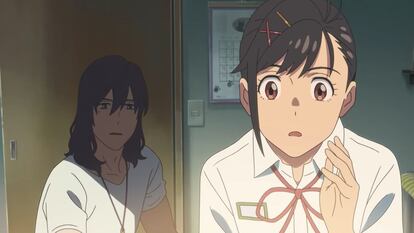 Sota y Suzume, la pareja protagonista del nuevo filme de Makoto Shinkai.