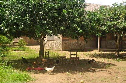 Viviendas agrupadas en la comunidad de San Miguel del Bala. El centro del pueblo no está asfaltado y es habitual encontrar gallinas, perros y otros animales entre árboles de cítricos.