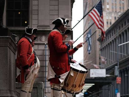 Celebração no distrito financeiro de Nova York.