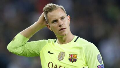 Marc André Ter Stegen, en el partit contra el Moenchengladbach.