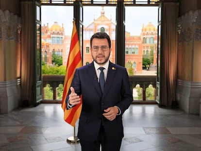 El 'president' Pere Aragonès, durante su mensaje por la Diada de Cataluña
