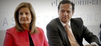 Juan Pablo L&aacute;zaro, presidente de CEIM, junto a la ministra de Empleo, F&aacute;tima B&aacute;&ntilde;ez.