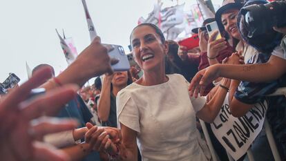 Claudia Sheinbaum durante un evento en Chimalhuacán, el 9 de abril.