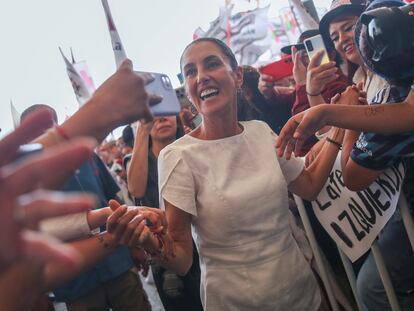 Claudia Sheinbaum durante un evento en Chimalhuacán, el 9 de abril.