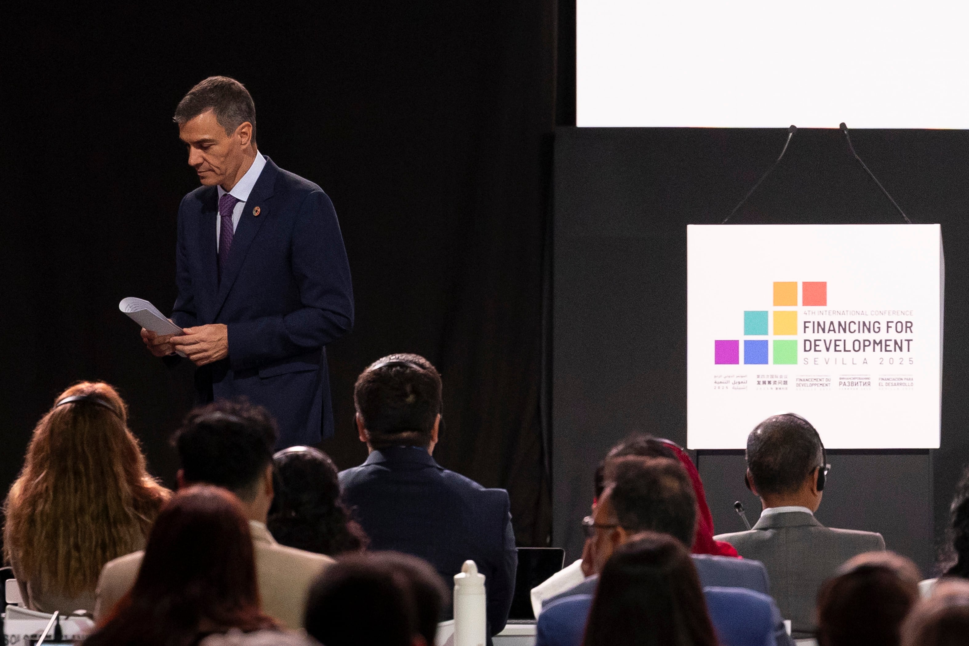 Pedro Sánchez en la cumbre de la ONU en Sevilla, este miércoles.