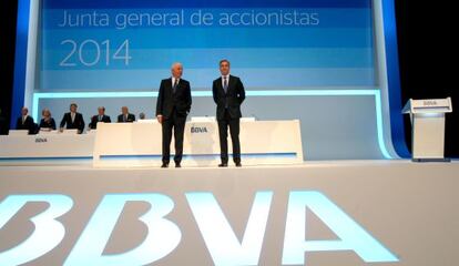 Francisco González y Ángel Cano en la junta de accionistas del BBVA.