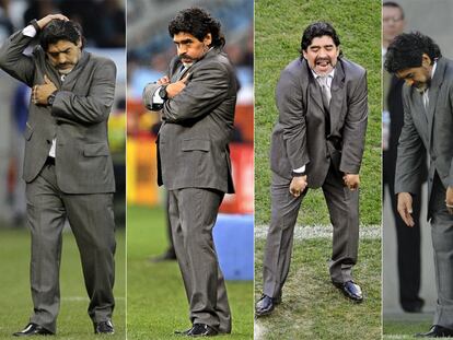 Imágenes de Diego Armando Maradona en el curso del encuentro.