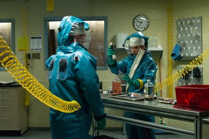 Dr. Nancy Jaax (Julianna Margulies) works with a pipette in the pathology lab.(National Geographic/Amanda Matlovich)