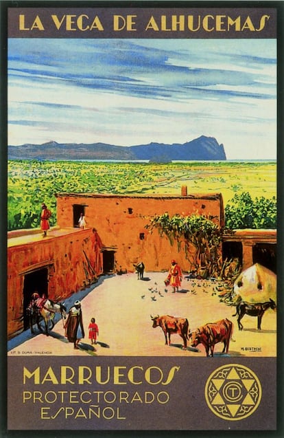 Cartel de Mariano Bertuchi sobre la vehaga de Alhucemas para promocionar el turismo en el Protectorado español