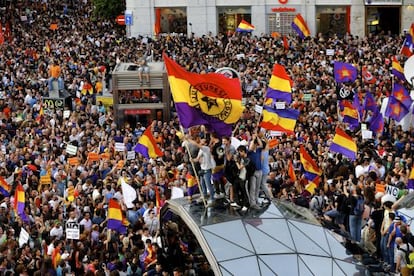 Manifestación a favor de la República celebrada en junio de 2014, en la Puerta del Sol de Madrid.