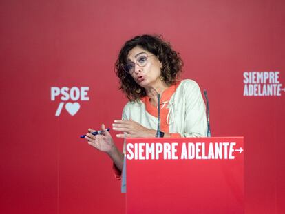 La vicesecretaria general del PSOE y ministra de Hacienda en funciones, María Jesús Montero, en un acto del PSOE.