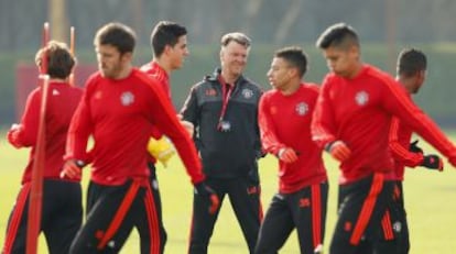 Van Gaal, en el último entrenamiento del Manchester United.