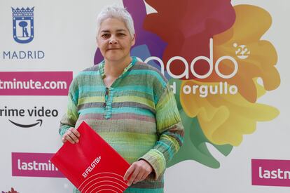 La presidenta de la Felgtb, Uge Sangil, posa en la presentación de la programación del MADO 2022, este martes, en Madrid.
