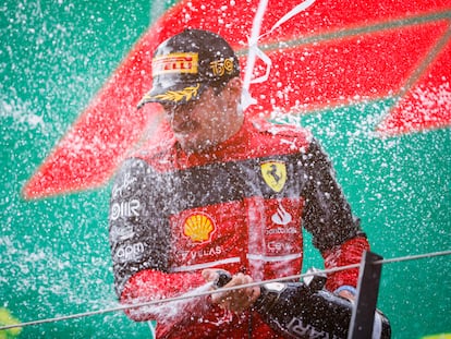 Charles Leclerc celebra la victoria en el GP de Austria este domingo.