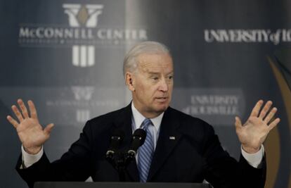 El vicepresidente de Estados Unidos, Joe Biden, durante su discurso esta tarde en la Universidad de Louisville (Kentucky).