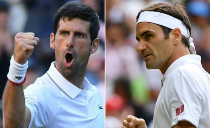 Djokovic y Federer, durante las semifinales de Wimbledon.