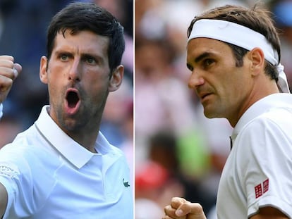 Djokovic y Federer, durante las semifinales de Wimbledon.