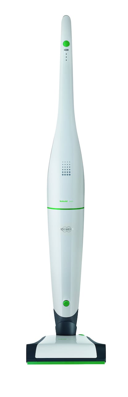 Aspirado sin cables. Vorwerk, la empresa alemana fabricante de los aspiradores Kobold y del robot de cocina Thermomix, presenta su primer aspirador sin cable VB100. Su batería de ion-litio tiene una duración de hasta 80 minutos. Con un peso de 3,3 kilos, que permite un fácil manejo, tiene una autonomía de hasta 80 minutos y una bolsa filtro apta para alérgicos. De color blanco, cuenta con indicadores led, tres niveles de potencia y dos modos de cepillo (normal y turbo), a prueba de todo tipo de limpieza. Precio: 849 euros.