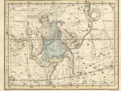 Constelación de 'Ofiuco', del 'Celestial Atlas', de Alexander Jamieson (1822).