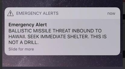 Captura de tela do alerta oficial que desencadeou o pânico no Havaí.
