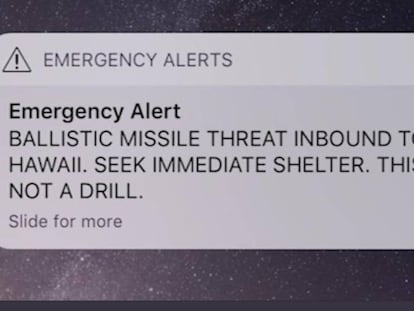 Captura de tela do alerta oficial que desencadeou o pânico no Havaí.