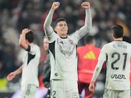 Los jugadores del Albacete celebran la eliminación del Madrid en los octavos de la Copa del Rey la semana pasada.