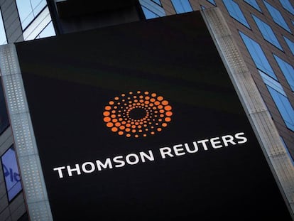 Un cartel de Thomson Reuters en Times Square, Nueva York.