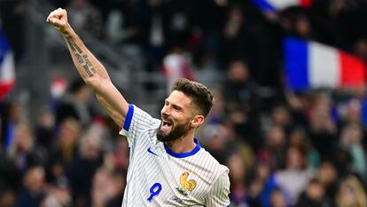 El delantero francés, Olivier Giroud, celebra un gol durante el amistoso internacional del pasado martes ante Chile, en el Estadio Velodrome (Marsella).