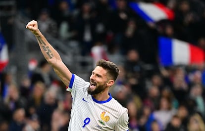 El delantero francés, Olivier Giroud, celebra un gol durante el amistoso internacional del pasado martes ante Chile, en el Estadio Velodrome (Marsella).