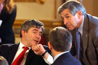 El ministro de Economía brtiánico, Gordon Brown, y el presidente del Banco Mundial, Paul Wolfowitz, en la reunión de hoy.