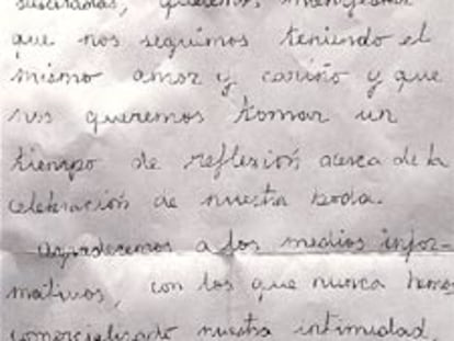 Carta manuscrita firmada por Curro Romero y Carmen Tello.