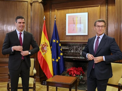 Sánchez y Feijóo, durante su reunión del pasado día 22 en el Congreso.