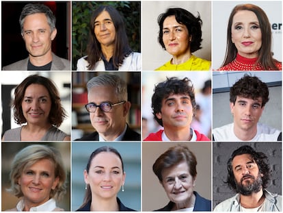 De izquierda a derecha y de arriba a abajo, Gael García Bernal, María Blasco, Ángeles González-Sinde, Luz Casal, Pepa Bueno, Javier Moreno, Javier Ambrossi, Javier Calvo, María Neira, Leonor Watling, Adela Cortina y Manuel Jabois.