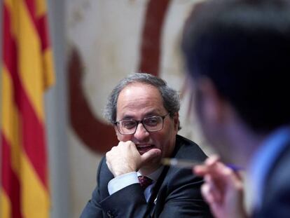 El president de la Generalitat, Quim Torra, durant la reunió setmanal del Govern.