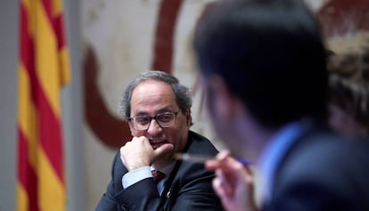 El presidente de la Generalitat, Quim Torra, durante la reunión semanal del gobierno catalán