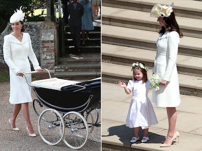 A la izquierda, durante el bautizo de Charlotte. A la derecha, en la boda de Meghan Markle y el príncipe Harry.