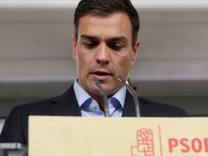 Roda de premsa de Pedro Sánchez després de la reunió de la Comissió Permanent del PSOE.