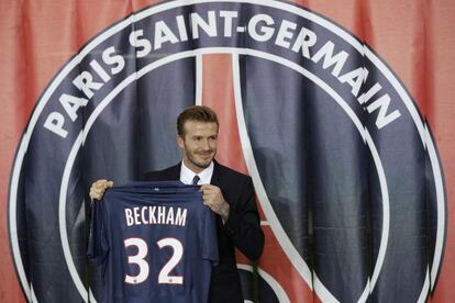 David Beckham durante su presentación como nuevo jugador del PSG el pasado 31 de enero. El inglés, de 37 años, llegó al equipo francés como jugador libre procedente del LA Galaxy.