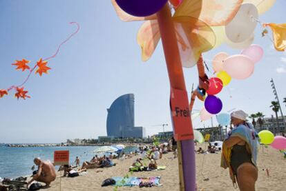 Barceloneta Beach with the W Hotel in the background.