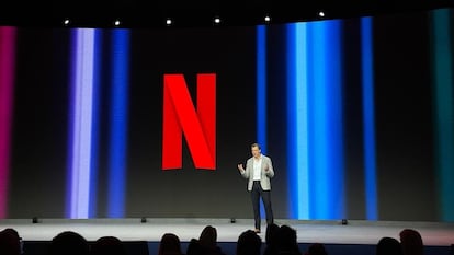 Netflix co-CEO Greg Peters delivers the keynote address to the 2023 Mobile World Congress.