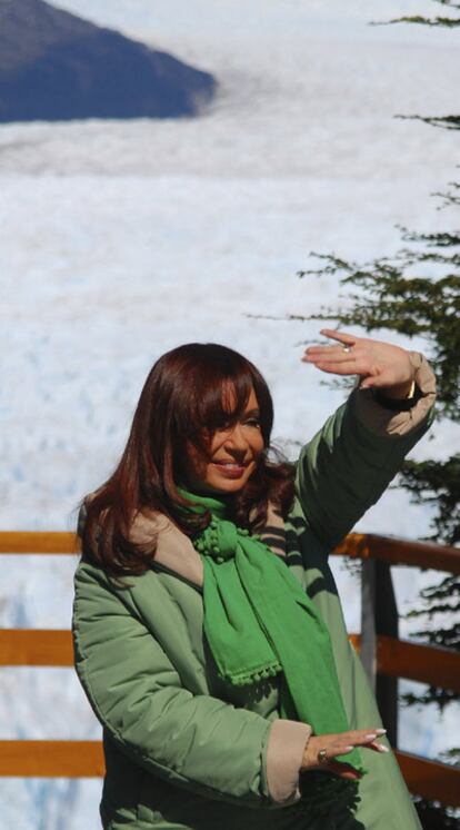 Cristina Fernández, ayer en el glaciar de Perito Moreno.