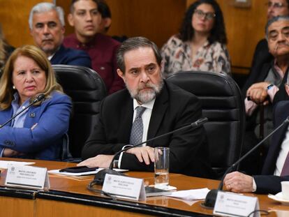 Los ministros de la SCJN: Loretta Ortiz, Jorge Mario Pardo y Alberto Pérez Dayán, en la primer mesa de diálogos sobre la reforma al Poder Judicial.