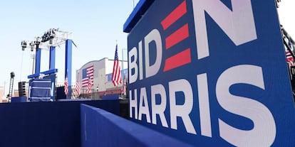 Carteles de la campaña de Joe Biden en Wilmington, Delaware