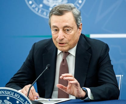 El primer ministro italiano, Mario Draghi, durante la rueda de prensa en Roma, este martes.