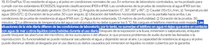 Datos de resistencia al agua del OnePlus 13