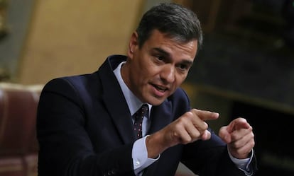 Pedro Sánchez, durante su comparecencia en el Congreso.