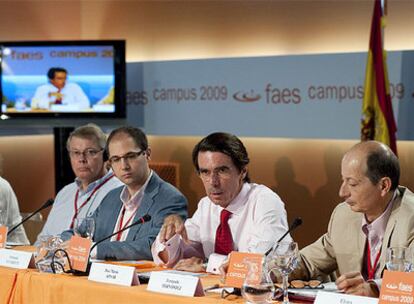 José María Aznar, durante la presentación del informe <i>La reforma del sistema financiero internacional</i> en el campus FAES.