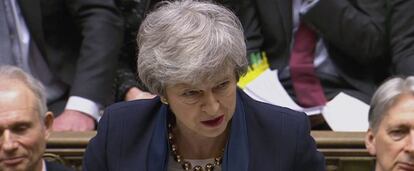 La primera ministra británica, Theresa May, este miércoles en la Cámara de los Comunes.