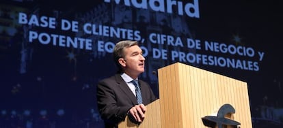 El consejero delegado de Ibercaja, V&iacute;ctor Iglesias, durante la presentaci&oacute;n del plan de expansi&oacute;n en Madrid.