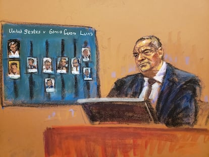 Ilustración de "El grande" durante su testimonio, este 23 de enero.